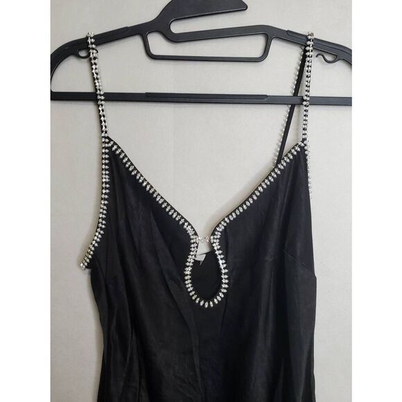 Rumored Diamond Rhinestone Satin Keyhole Slip Maxi Dress Black Cocktail Evening - Picture 5 of 10